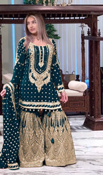 Thumbnail for SIE Designer Party Wear Look Heavy Faux Georgette Top Palazzo & Dupatta Set - Blue