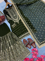 Thumbnail for SIE Designer Party Wear Look Heavy Faux Georgette Top Palazzo & Dupatta Set - Green