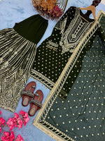 Thumbnail for SIE Designer Party Wear Look Heavy Faux Georgette Top Palazzo & Dupatta Set - Green