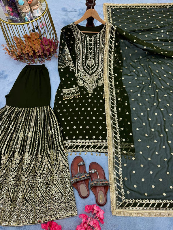 SIE Designer Party Wear Look Heavy Faux Georgette Top Palazzo & Dupatta Set - Green