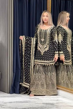 Thumbnail for SIE Designer Party Wear Look Heavy Faux Georgette Top Palazzo & Dupatta Set - Black