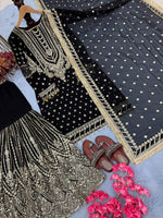 Thumbnail for SIE Designer Party Wear Look Heavy Faux Georgette Top Palazzo & Dupatta Set - Black