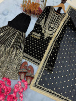 Thumbnail for SIE Designer Party Wear Look Heavy Faux Georgette Top Palazzo & Dupatta Set - Black
