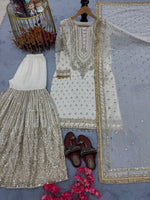 Thumbnail for SIE Designer Party Wear Look Heavy Faux Georgette Top Palazzo & Dupatta Set - White
