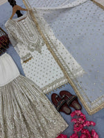 Thumbnail for SIE Designer Party Wear Look Heavy Faux Georgette Top Palazzo & Dupatta Set - White