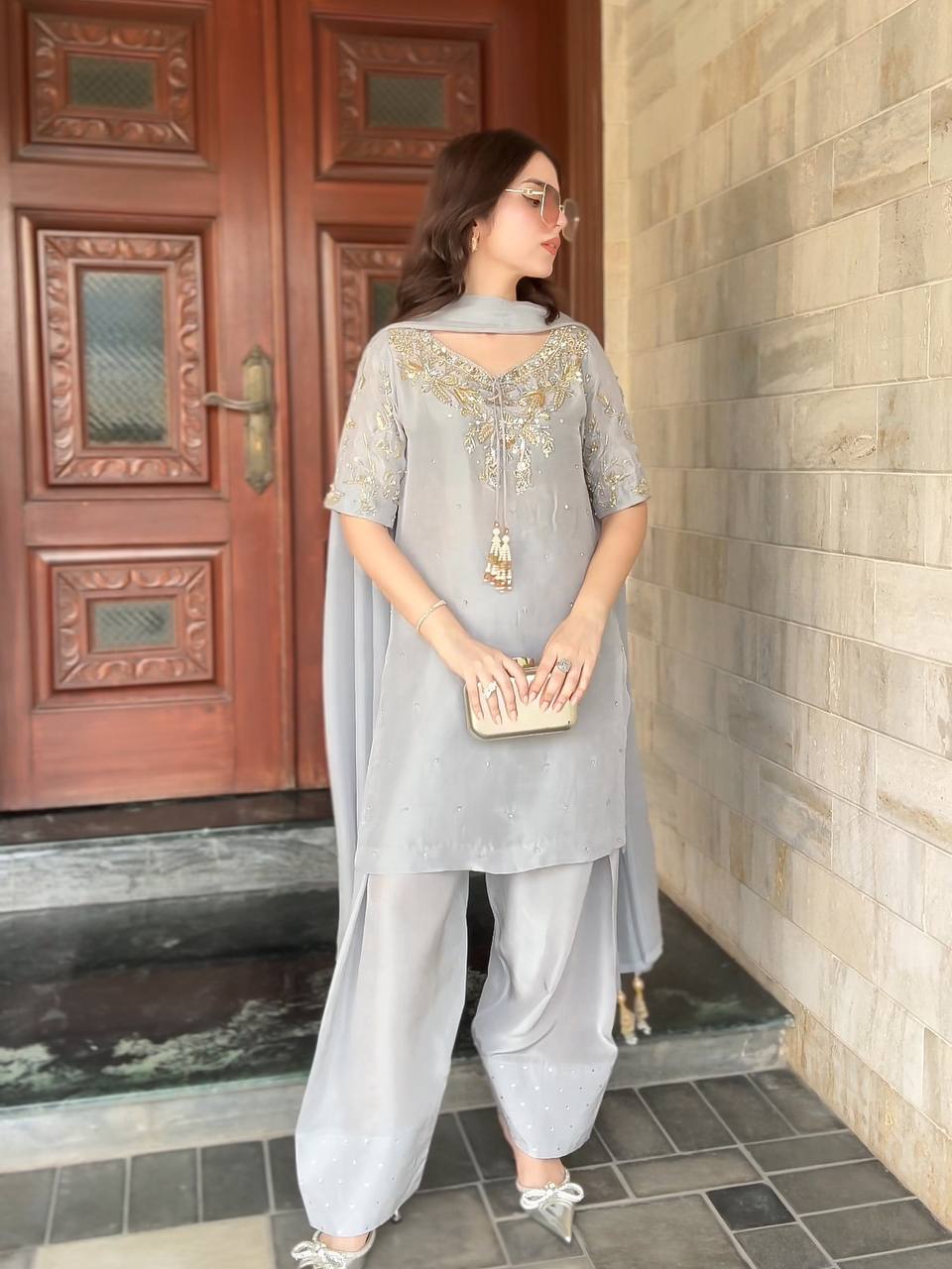 SIE Party Special Pur Natural Crepe Fabric Trendy Salwar Suit