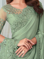 Thumbnail for NOZ2TOZ Women's Silk Blend Light Green Embellished Designer Saree With Blouse Piece - Distacart