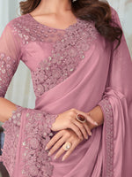 Thumbnail for NOZ2TOZ Women's Silk Blend Mauve Embellished Designer Saree With Blouse Piece - Distacart