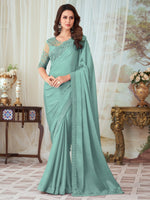 Thumbnail for NOZ2TOZ Women's Silk Blend Sea Green Embellished Designer Saree With Blouse Piece - Distacart