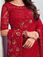 Thumbnail for NOZ2TOZ Women's Chiffon Red Embellished Designer Saree With Blouse Piece - Distacart