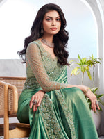 Thumbnail for NOZ2TOZ Women's Chiffon Sea Green Embellished Designer Saree With Blouse Piece - Distacart