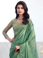 Thumbnail for NOZ2TOZ Women's Chiffon Sea Green Embellished Designer Saree With Blouse Piece - Distacart
