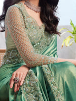 Thumbnail for NOZ2TOZ Women's Chiffon Sea Green Embellished Designer Saree With Blouse Piece - Distacart