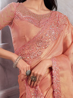 Thumbnail for NOZ2TOZ Women's Chiffon Peach Embellished Designer Saree With Blouse Piece - Distacart