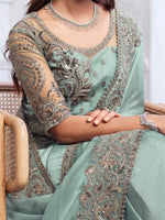 Thumbnail for NOZ2TOZ Women's Chiffon Sea Green Embellished Designer Saree With Blouse Piece - Distacart