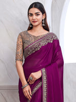 Thumbnail for NOZ2TOZ Women's Satin Silk Magenta Embellished Designer Saree With Blouse Piece - Distacart
