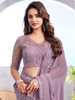 Thumbnail for NOZ2TOZ Women's Georgette Mauve Embellished Designer Saree With Blouse Piece - Distacart