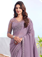 Thumbnail for NOZ2TOZ Women's Georgette Mauve Embellished Designer Saree With Blouse Piece - Distacart