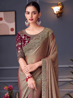 Thumbnail for NOZ2TOZ Women's Pure Chiffon Burgundy Embellished Designer Saree With Blouse Piece - Distacart