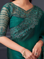 Thumbnail for NOZ2TOZ Women's Satin Silk Teal blue Embellished Designer Saree With Blouse Piece - Distacart