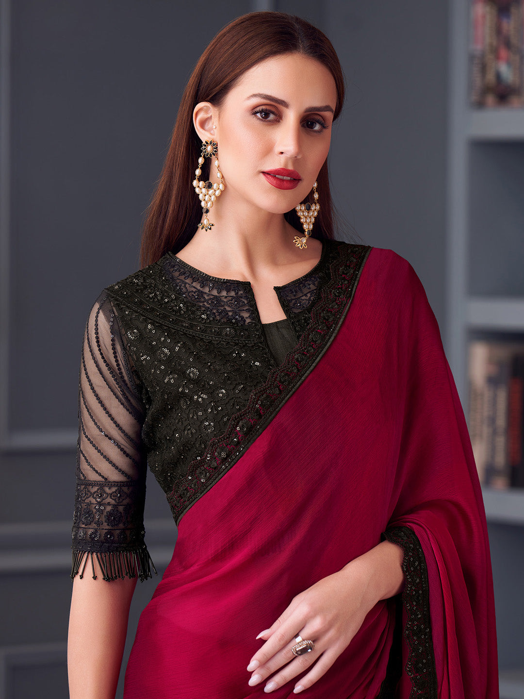 NOZ2TOZ Women's Satin Silk Black Embellished Designer Saree With Blouse Piece - Distacart