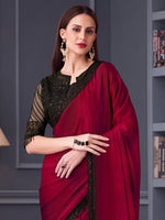 Thumbnail for NOZ2TOZ Women's Satin Silk Black Embellished Designer Saree With Blouse Piece - Distacart