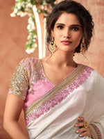 Thumbnail for NOZ2TOZ Women's Pure Chiffon White Embellished Designer Saree With Blouse Piece - Distacart