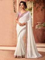 Thumbnail for NOZ2TOZ Women's Pure Chiffon White Embellished Designer Saree With Blouse Piece - Distacart