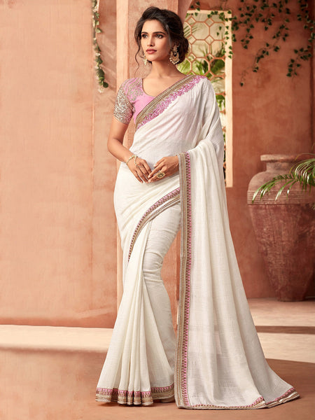 NOZ2TOZ Women's Pure Chiffon White Embellished Designer Saree With Blouse Piece - Distacart