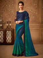 Thumbnail for NOZ2TOZ Women's Pure Chiffon Teal blue Embellished Designer Saree With Blouse Piece - Distacart