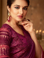 Thumbnail for NOZ2TOZ Women's Pure Chiffon Magenta Embellished Designer Saree With Blouse Piece - Distacart