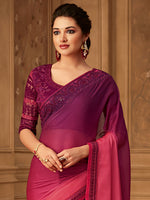 Thumbnail for NOZ2TOZ Women's Pure Chiffon Magenta Embellished Designer Saree With Blouse Piece - Distacart