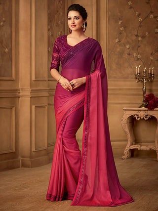 NOZ2TOZ Women's Pure Chiffon Magenta Embellished Designer Saree With Blouse Piece - Distacart