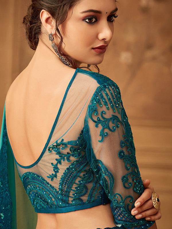 NOZ2TOZ Women's Pure Chiffon Green Embellished Designer Saree With Blouse Piece - Distacart