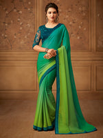Thumbnail for NOZ2TOZ Women's Pure Chiffon Green Embellished Designer Saree With Blouse Piece - Distacart