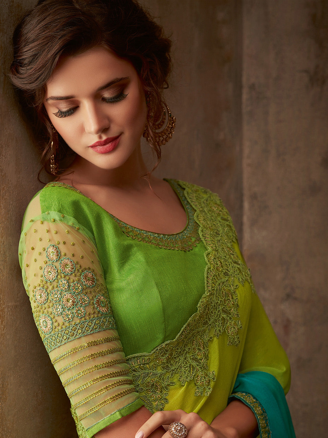 NOZ2TOZ Women's Pure Chiffon Light Blue Embellished Designer Saree With Blouse Piece - Distacart