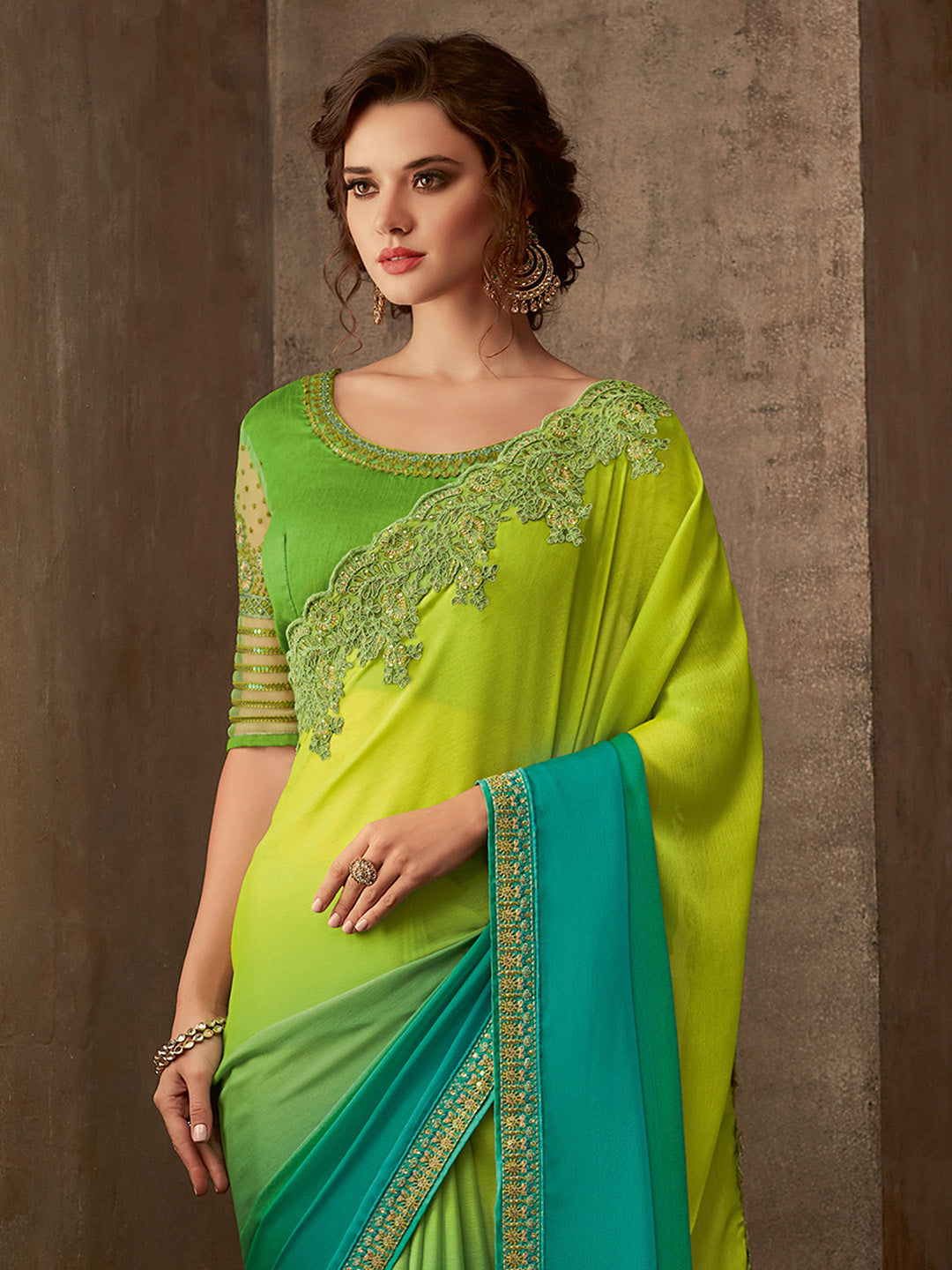 NOZ2TOZ Women's Pure Chiffon Light Blue Embellished Designer Saree With Blouse Piece - Distacart