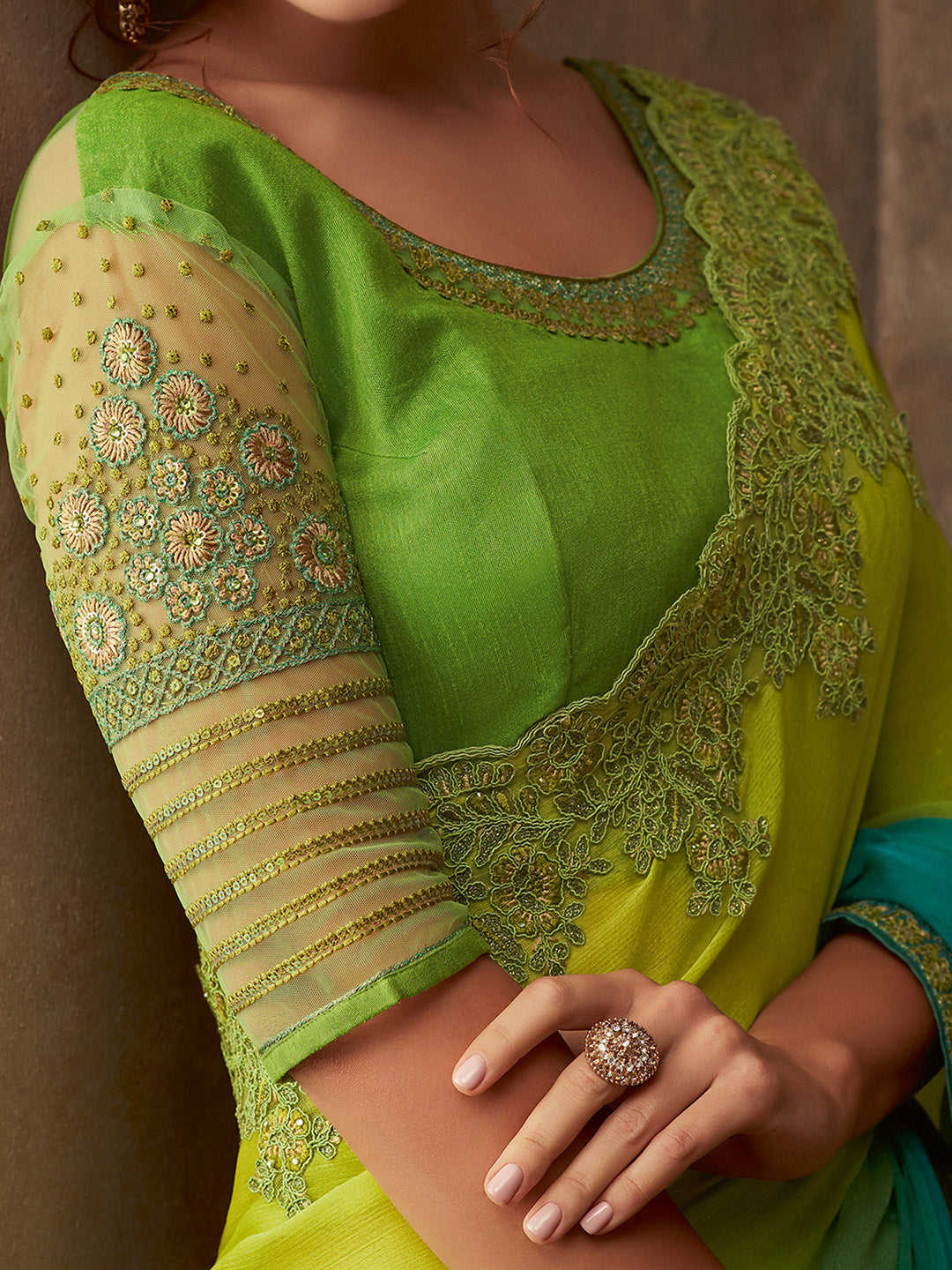 NOZ2TOZ Women's Pure Chiffon Light Blue Embellished Designer Saree With Blouse Piece - Distacart