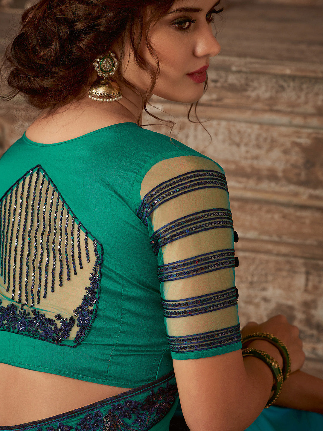 NOZ2TOZ Women's Pure Chiffon Teal blue Embellished Designer Saree With Blouse Piece - Distacart