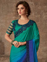 Thumbnail for NOZ2TOZ Women's Pure Chiffon Teal blue Embellished Designer Saree With Blouse Piece - Distacart