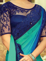 Thumbnail for NOZ2TOZ Women's Pure Chiffon Turquoise Embellished Designer Saree With Blouse Piece - Distacart