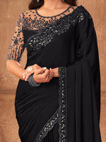 Thumbnail for NOZ2TOZ Women's Pure Chiffon Black Embellished Designer Saree With Blouse Piece - Distacart