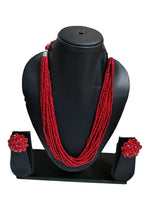 Thumbnail for Inhanns Bloom Handmade Beaded Necklace With Earrings - 12 Layers - Red Necklace Set - Distacart