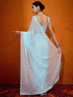 Thumbnail for NOZ2TOZ Women's Georgette Light Blue Embellished Designer Saree With Blouse Piece - Distacart