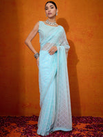 Thumbnail for NOZ2TOZ Women's Georgette Light Blue Embellished Designer Saree With Blouse Piece - Distacart