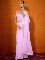 Thumbnail for NOZ2TOZ Women's Georgette Pink Embellished Designer Saree With Blouse Piece - Distacart