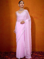 Thumbnail for NOZ2TOZ Women's Georgette Pink Embellished Designer Saree With Blouse Piece - Distacart