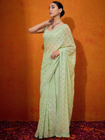 Thumbnail for NOZ2TOZ Women's Georgette Light Green Embellished Designer Saree With Blouse Piece - Distacart