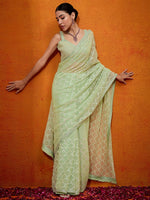 Thumbnail for NOZ2TOZ Women's Georgette Light Green Embellished Designer Saree With Blouse Piece - Distacart