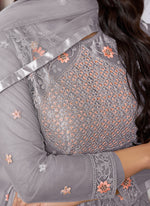 Thumbnail for Vegaa Fashion Grey Butterfly Net Embroidery Designer Anarkali Suit